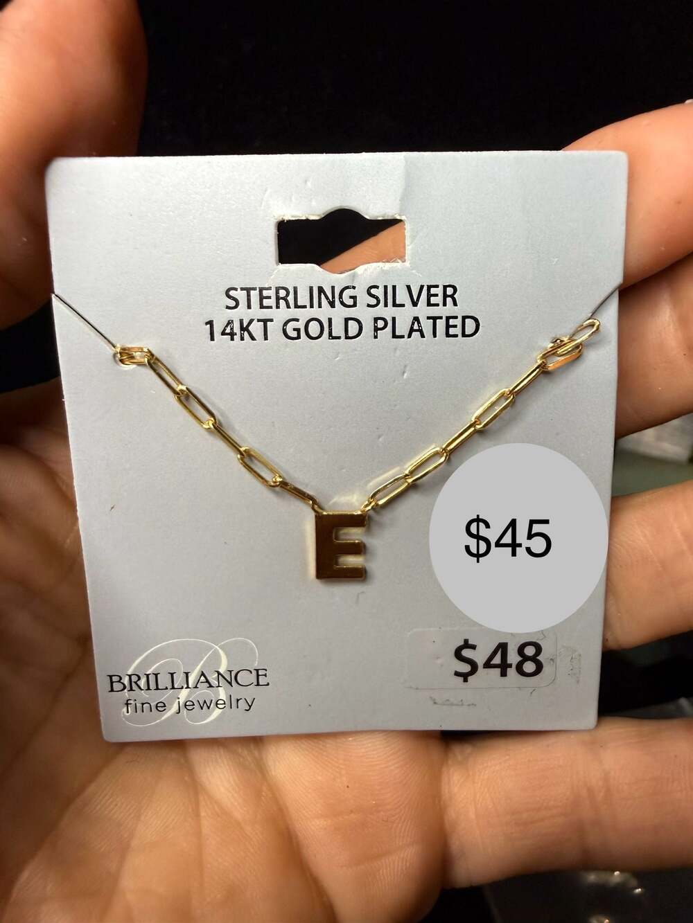 Brilliance Fine Jewelry Sterling Silver 14K Gold Plated Initial 'E' Necklace